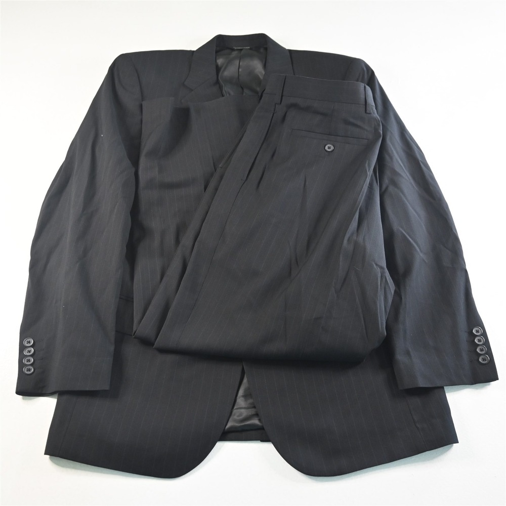 Vtg Structure 40R 34x30 Black Stripe‎ Y2K Baggy Mens Jacket Pants Suit
